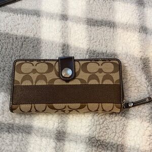 Coach Brown and Tan Signature Clutch